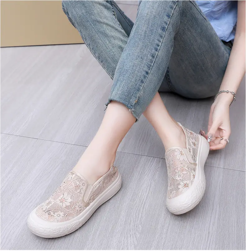 Thick-Soled Fisherman's Shoes Spring and Summer New Women's Shoes Breathable Lace Mesh Women's Flats Lazy Slip-On Casual Women's Shoes Trbottomy — feature 16
