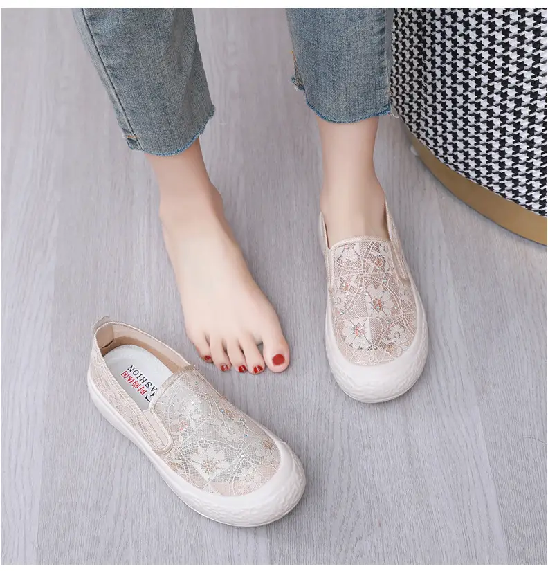Thick-Soled Fisherman's Shoes Spring and Summer New Women's Shoes Breathable Lace Mesh Women's Flats Lazy Slip-On Casual Women's Shoes Trbottomy — feature 17