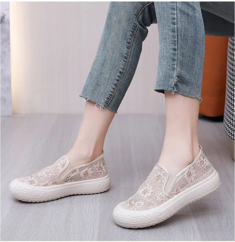 Thick-Soled Fisherman's Shoes Spring and Summer New Women's Shoes Breathable Lace Mesh Women's Flats Lazy Slip-On Casual Women's Shoes Trbottomy — feature 18
