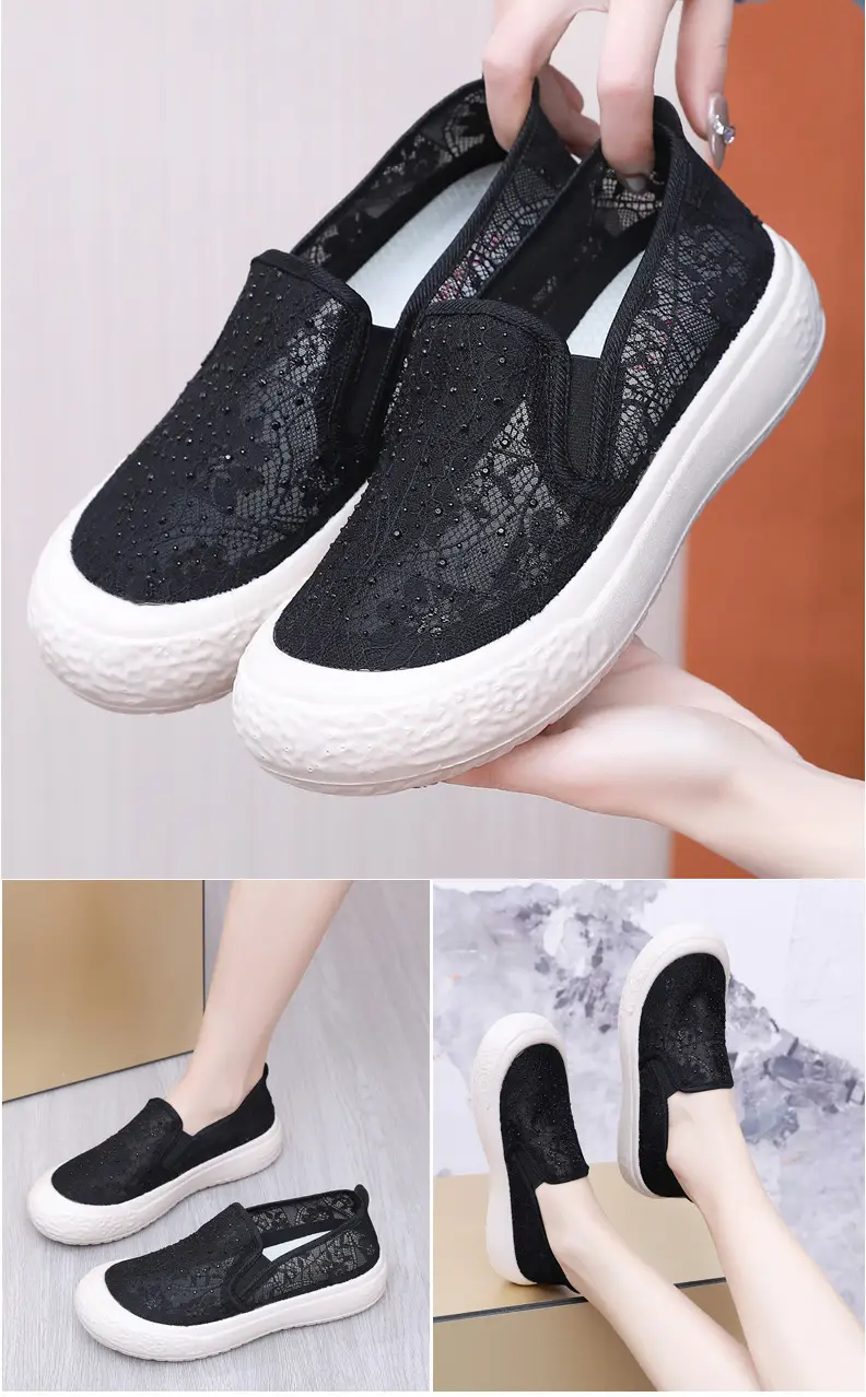 Thick-Soled Fisherman's Shoes Spring and Summer New Women's Shoes Breathable Lace Mesh Women's Flats Lazy Slip-On Casual Women's Shoes Trbottomy — feature 20