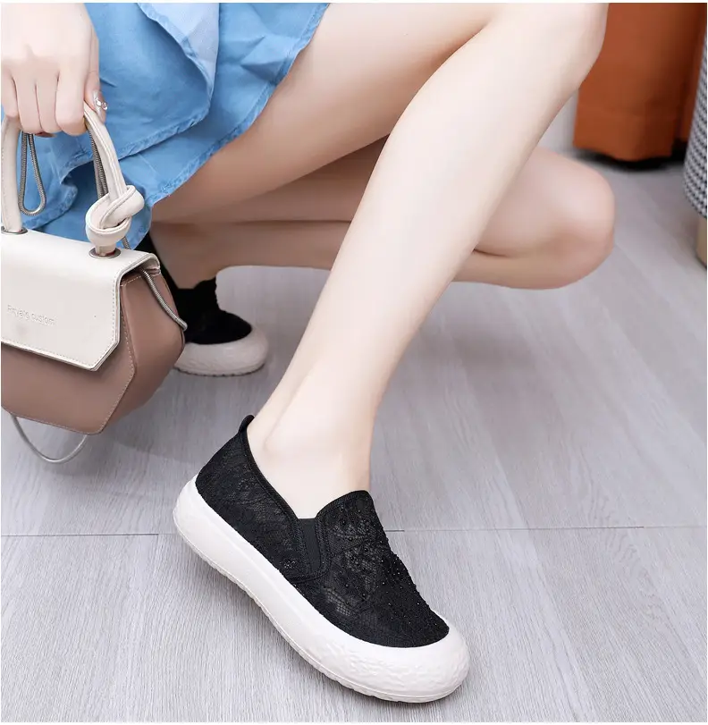 Thick-Soled Fisherman's Shoes Spring and Summer New Women's Shoes Breathable Lace Mesh Women's Flats Lazy Slip-On Casual Women's Shoes Trbottomy — feature 21