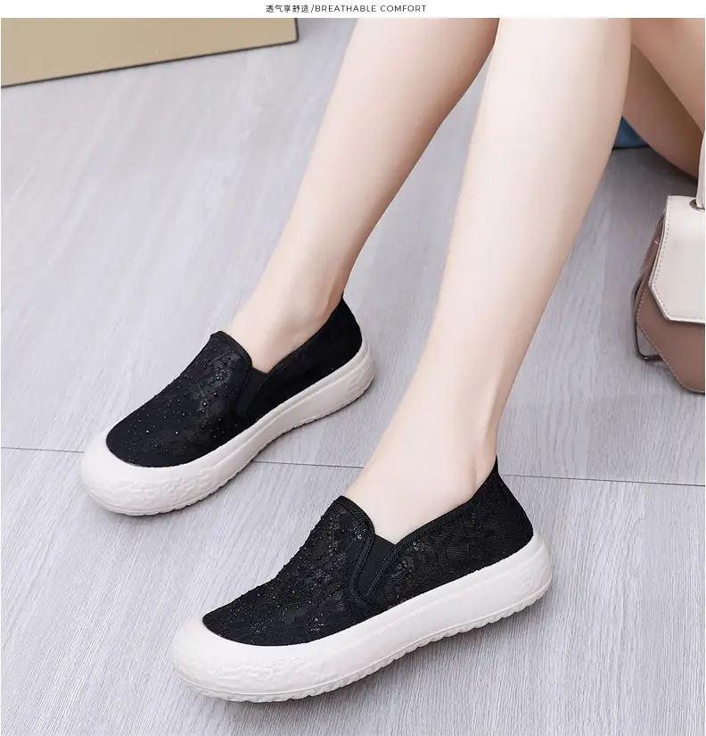 Thick-Soled Fisherman's Shoes Spring and Summer New Women's Shoes Breathable Lace Mesh Women's Flats Lazy Slip-On Casual Women's Shoes Trbottomy — feature 22