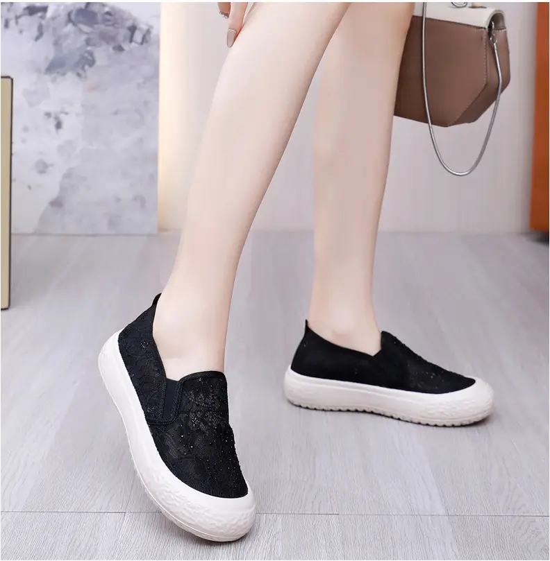 Thick-Soled Fisherman's Shoes Spring and Summer New Women's Shoes Breathable Lace Mesh Women's Flats Lazy Slip-On Casual Women's Shoes Trbottomy — feature 23