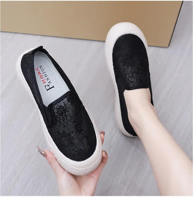 Thick-Soled Fisherman's Shoes Spring and Summer New Women's Shoes Breathable Lace Mesh Women's Flats Lazy Slip-On Casual Women's Shoes Trbottomy — feature 24