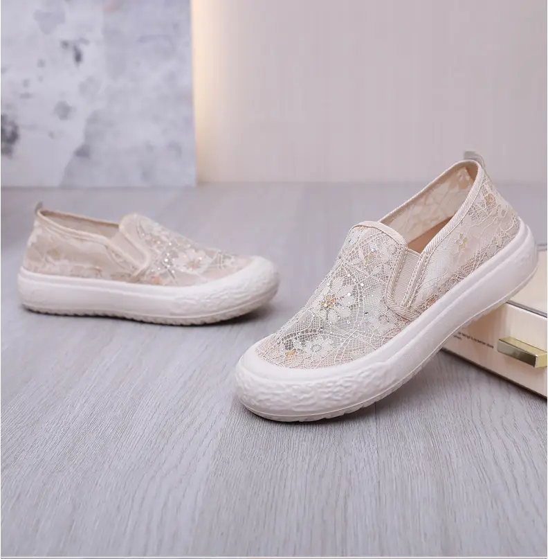 Thick-Soled Fisherman's Shoes Spring and Summer New Women's Shoes Breathable Lace Mesh Women's Flats Lazy Slip-On Casual Women's Shoes Trbottomy — feature 27