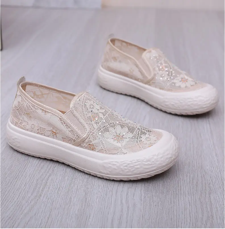 Thick-Soled Fisherman's Shoes Spring and Summer New Women's Shoes Breathable Lace Mesh Women's Flats Lazy Slip-On Casual Women's Shoes Trbottomy — feature 28