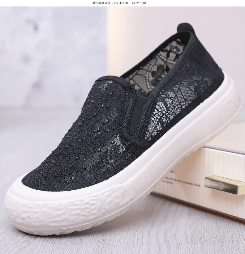 Thick-Soled Fisherman's Shoes Spring and Summer New Women's Shoes Breathable Lace Mesh Women's Flats Lazy Slip-On Casual Women's Shoes Trbottomy — feature 29
