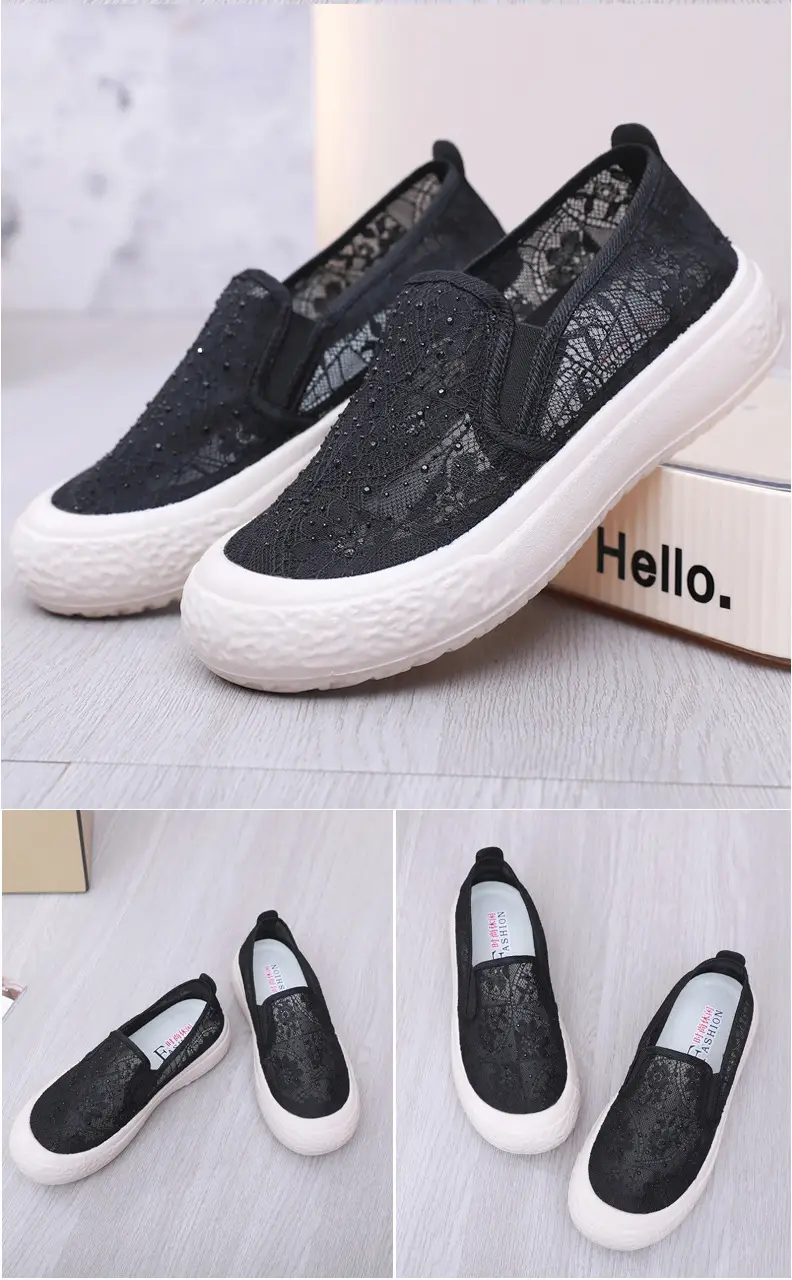 Thick-Soled Fisherman's Shoes Spring and Summer New Women's Shoes Breathable Lace Mesh Women's Flats Lazy Slip-On Casual Women's Shoes Trbottomy — feature 30