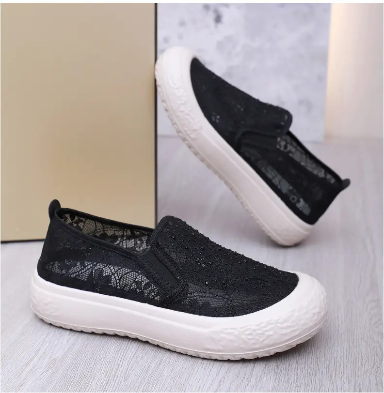 Thick-Soled Fisherman's Shoes Spring and Summer New Women's Shoes Breathable Lace Mesh Women's Flats Lazy Slip-On Casual Women's Shoes Trbottomy — feature 31