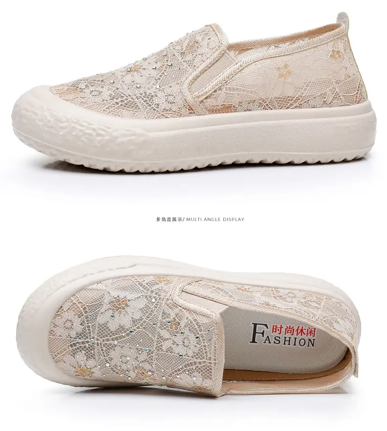 Thick-Soled Fisherman's Shoes Spring and Summer New Women's Shoes Breathable Lace Mesh Women's Flats Lazy Slip-On Casual Women's Shoes Trbottomy — feature 35