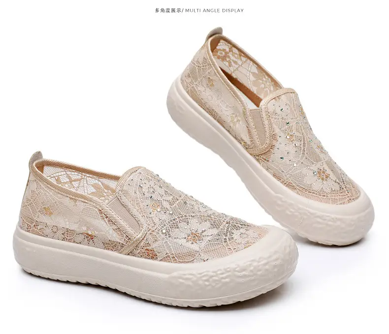 Thick-Soled Fisherman's Shoes Spring and Summer New Women's Shoes Breathable Lace Mesh Women's Flats Lazy Slip-On Casual Women's Shoes Trbottomy — feature 36