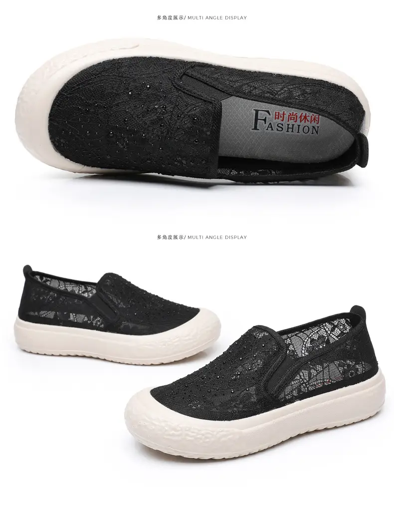 Thick-Soled Fisherman's Shoes Spring and Summer New Women's Shoes Breathable Lace Mesh Women's Flats Lazy Slip-On Casual Women's Shoes Trbottomy — feature 40