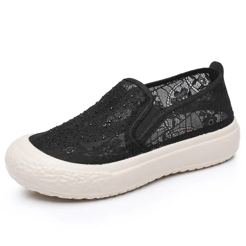 Thick-Soled Fisherman's Shoes Spring and Summer New Women's Shoes Breathable Lace Mesh Women's Flats Lazy Slip-On Casual Women's Shoes Trbottomy