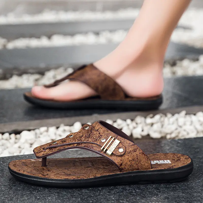 Men's Brown Velvet Clip Sandals Summer Non-Slip
