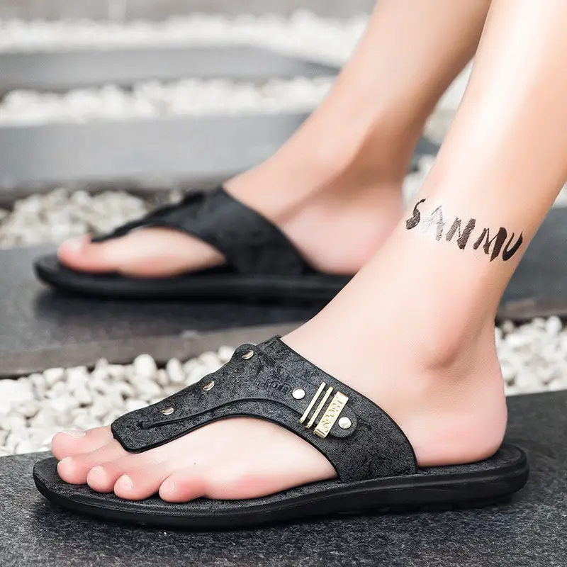 Men's Brown Velvet Clip Sandals Summer Non-Slip