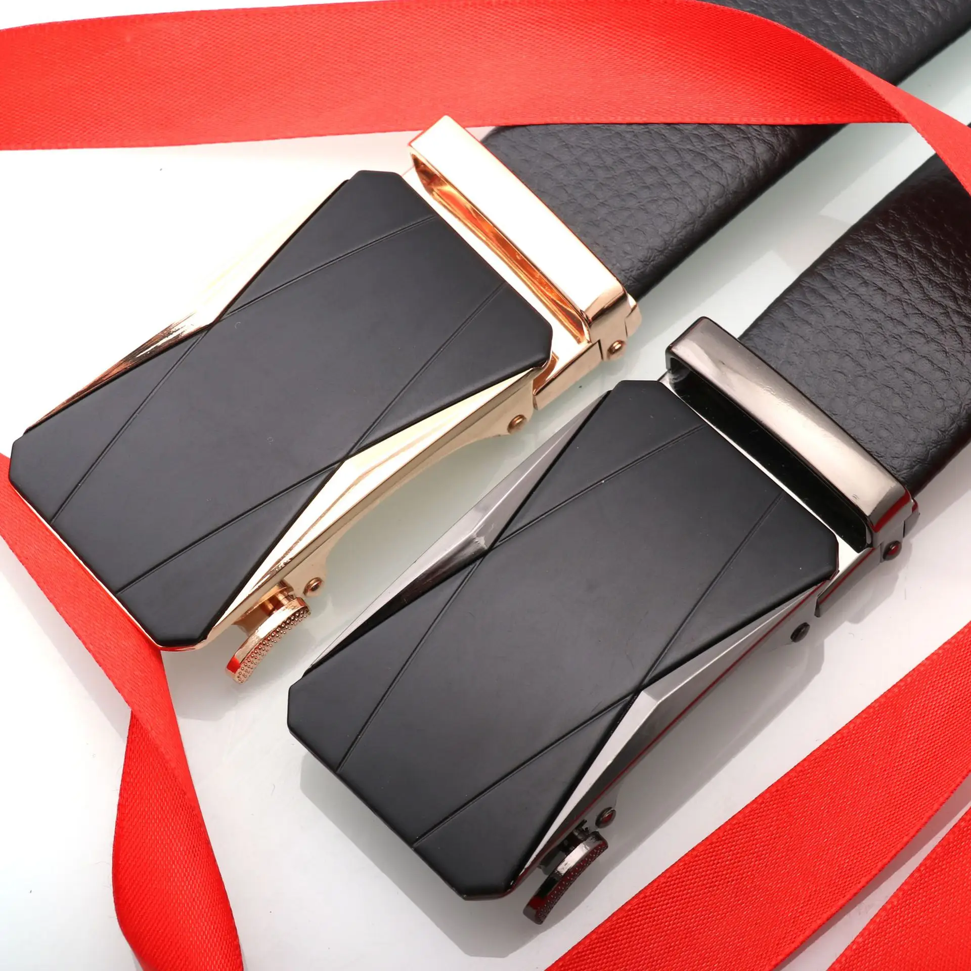 Men's Black Genuine Leather Belt with Silver Buckle