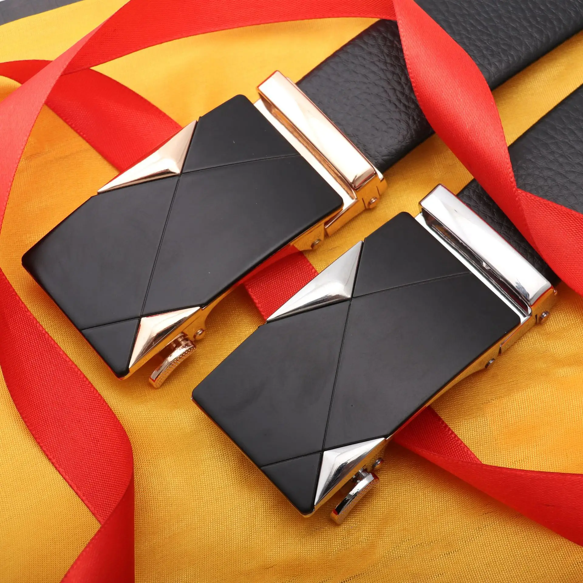 Men's Black Genuine Leather Belt with Silver Buckle