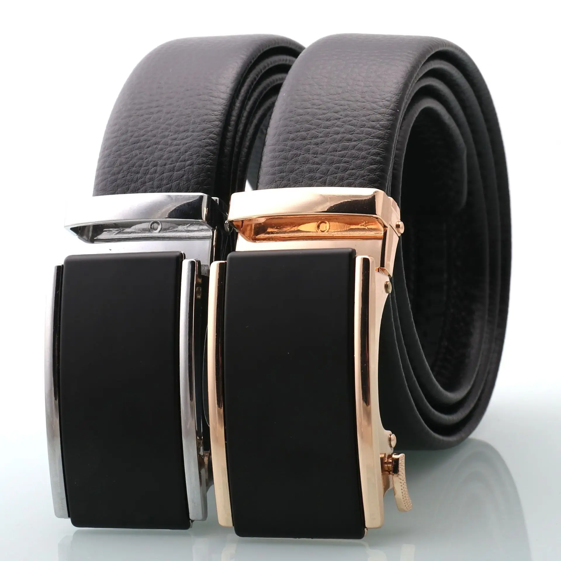 Men's Black Genuine Leather Belt with Silver Buckle