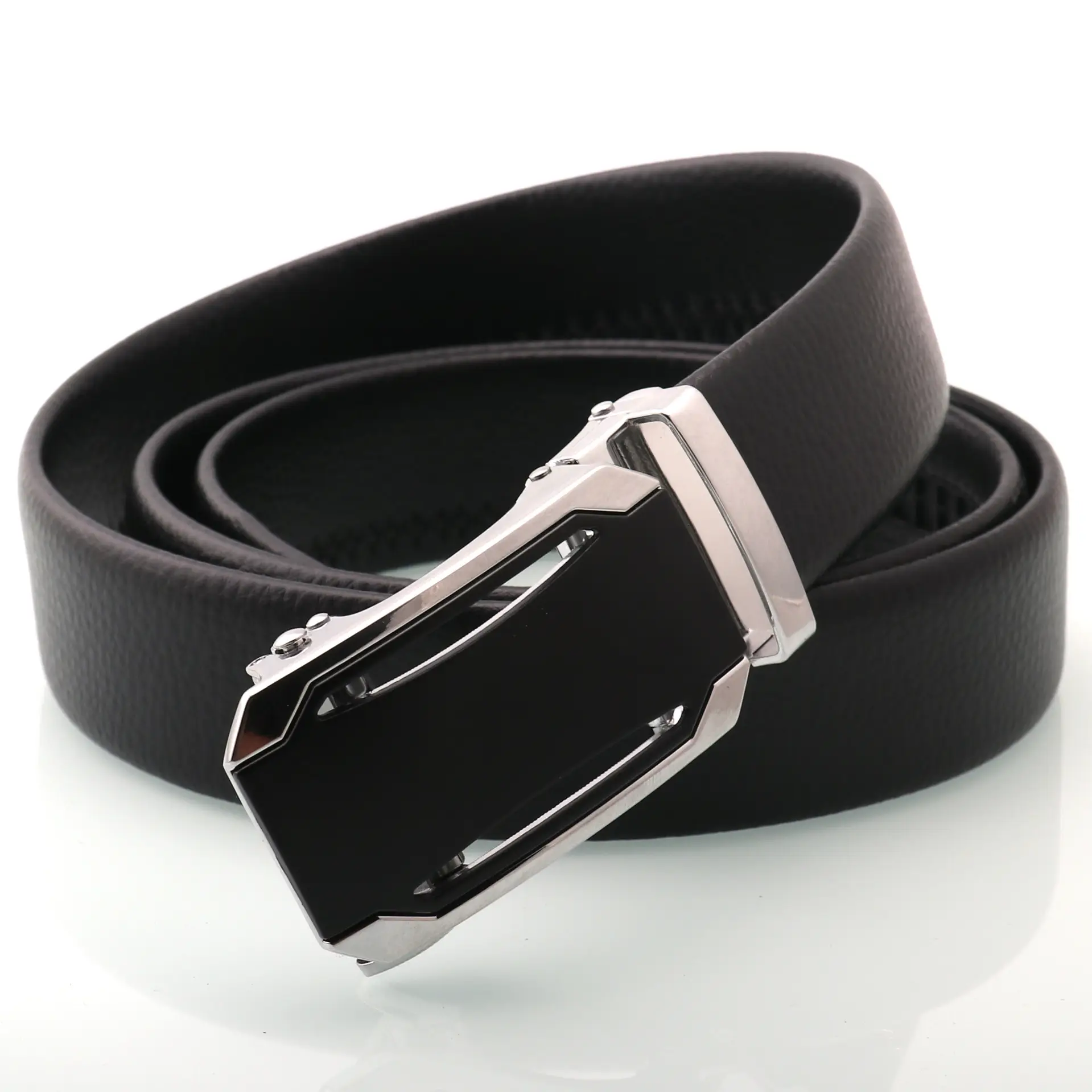 Men's Black Genuine Leather Belt with Silver Buckle