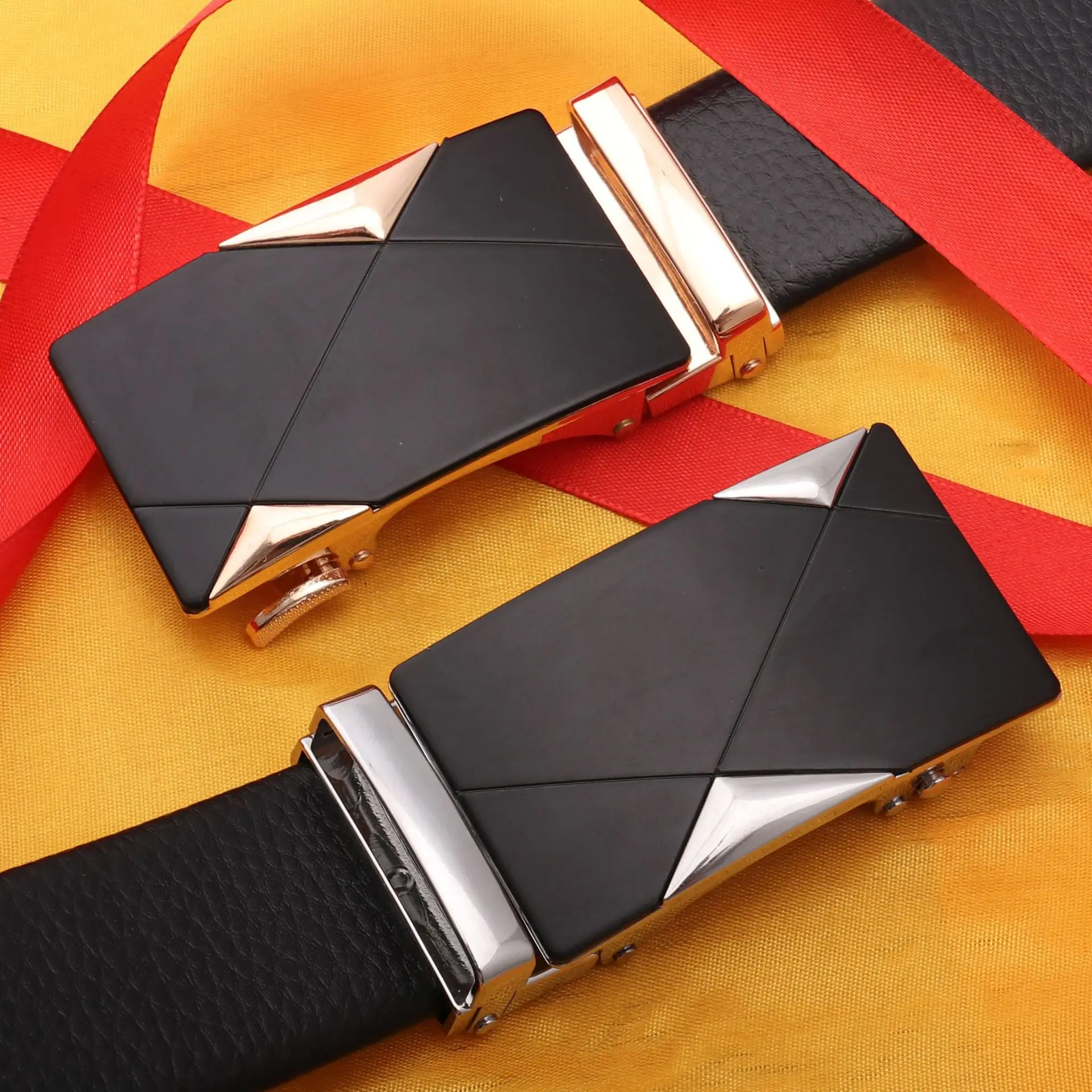 Men's Black Genuine Leather Belt with Silver Buckle — feature 10