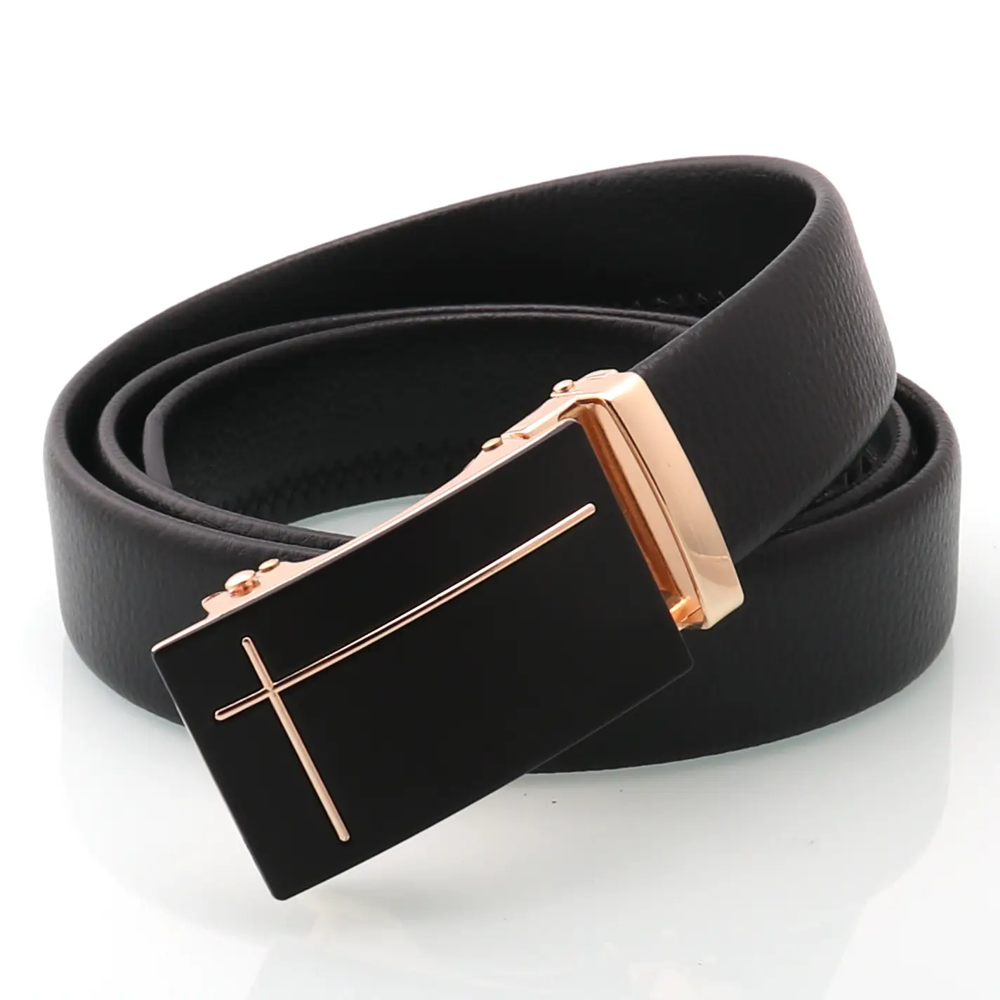 Men's Black Genuine Leather Belt with Silver Buckle — feature 11