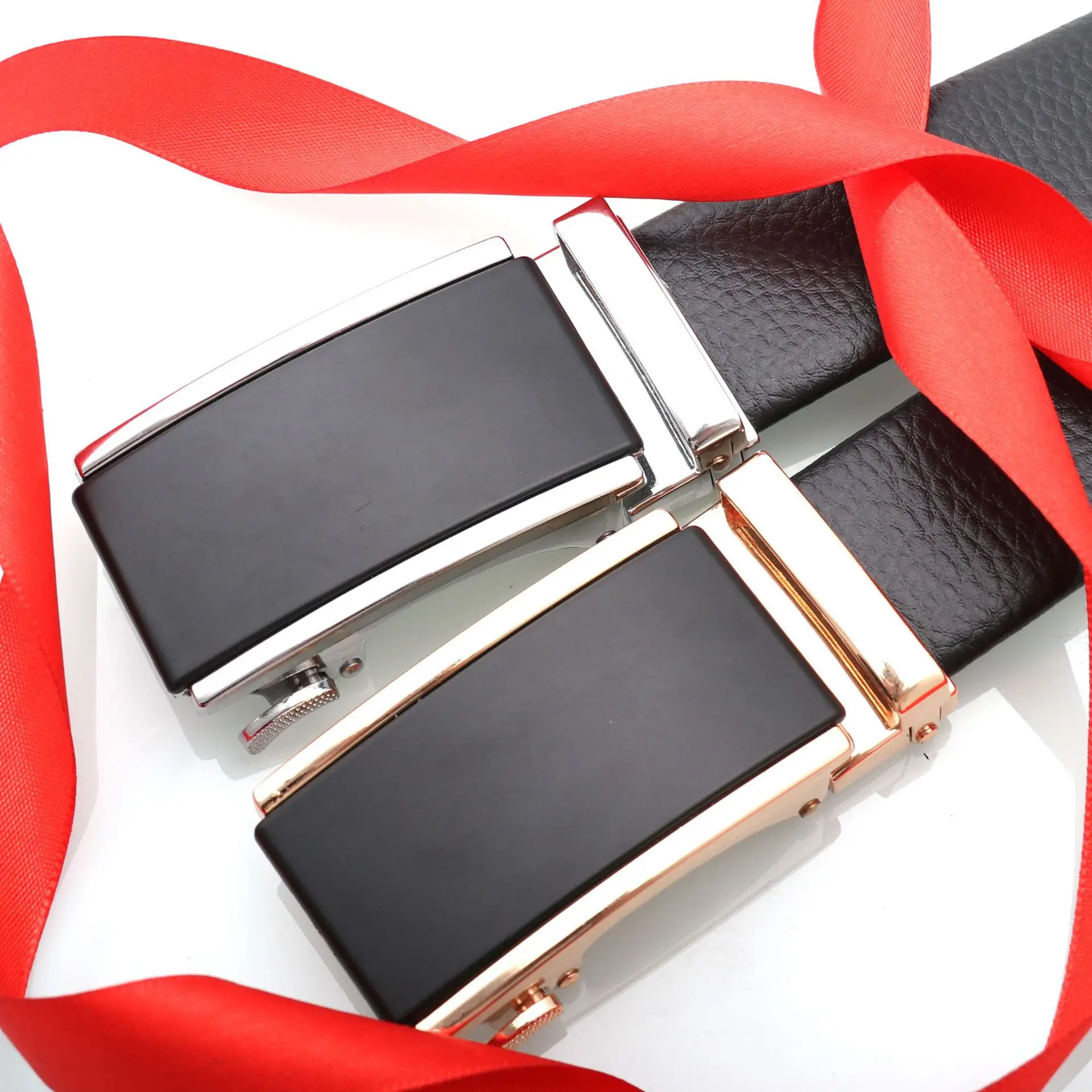 Men's Black Genuine Leather Belt with Silver Buckle — feature 12
