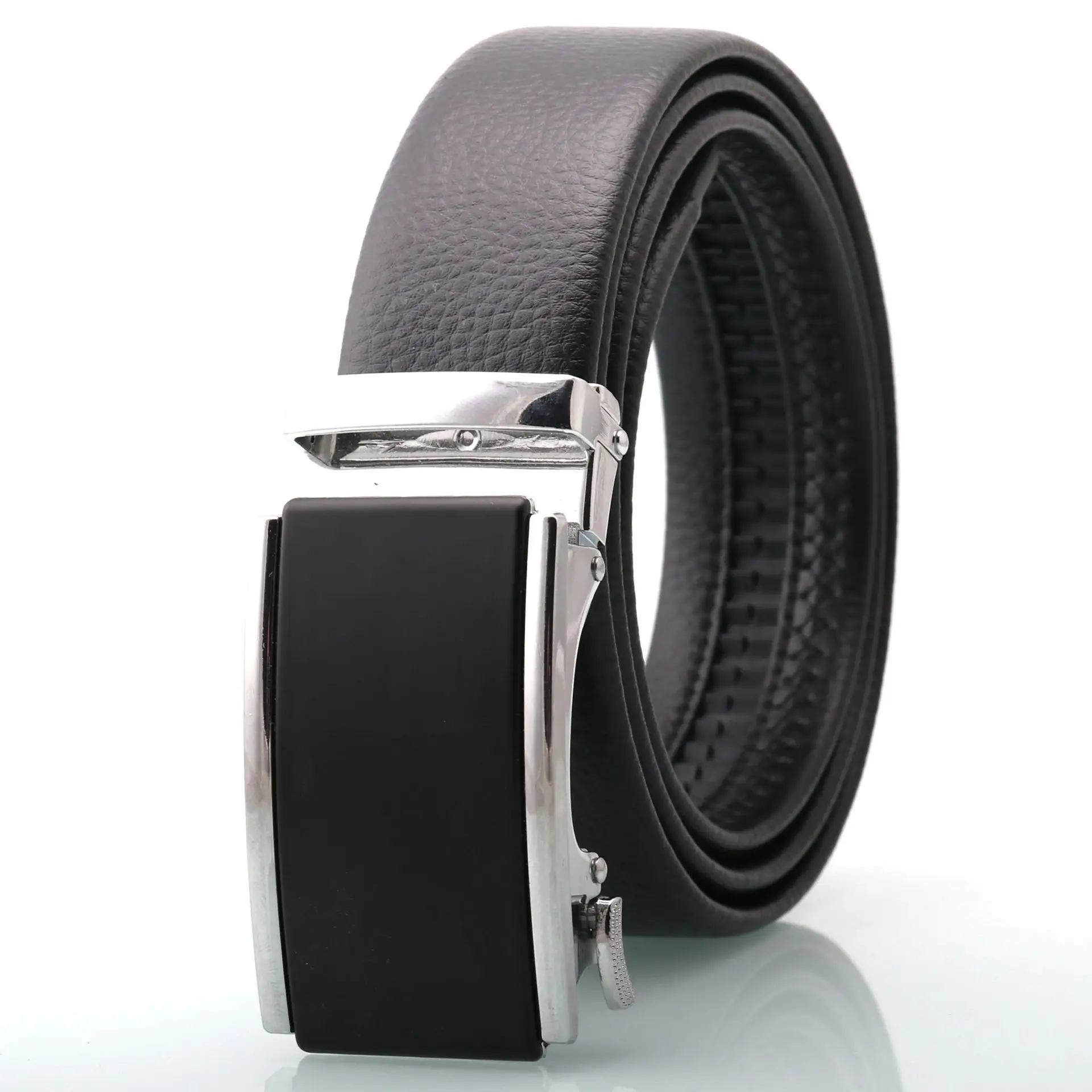 Men's Black Genuine Leather Belt with Silver Buckle — feature 13