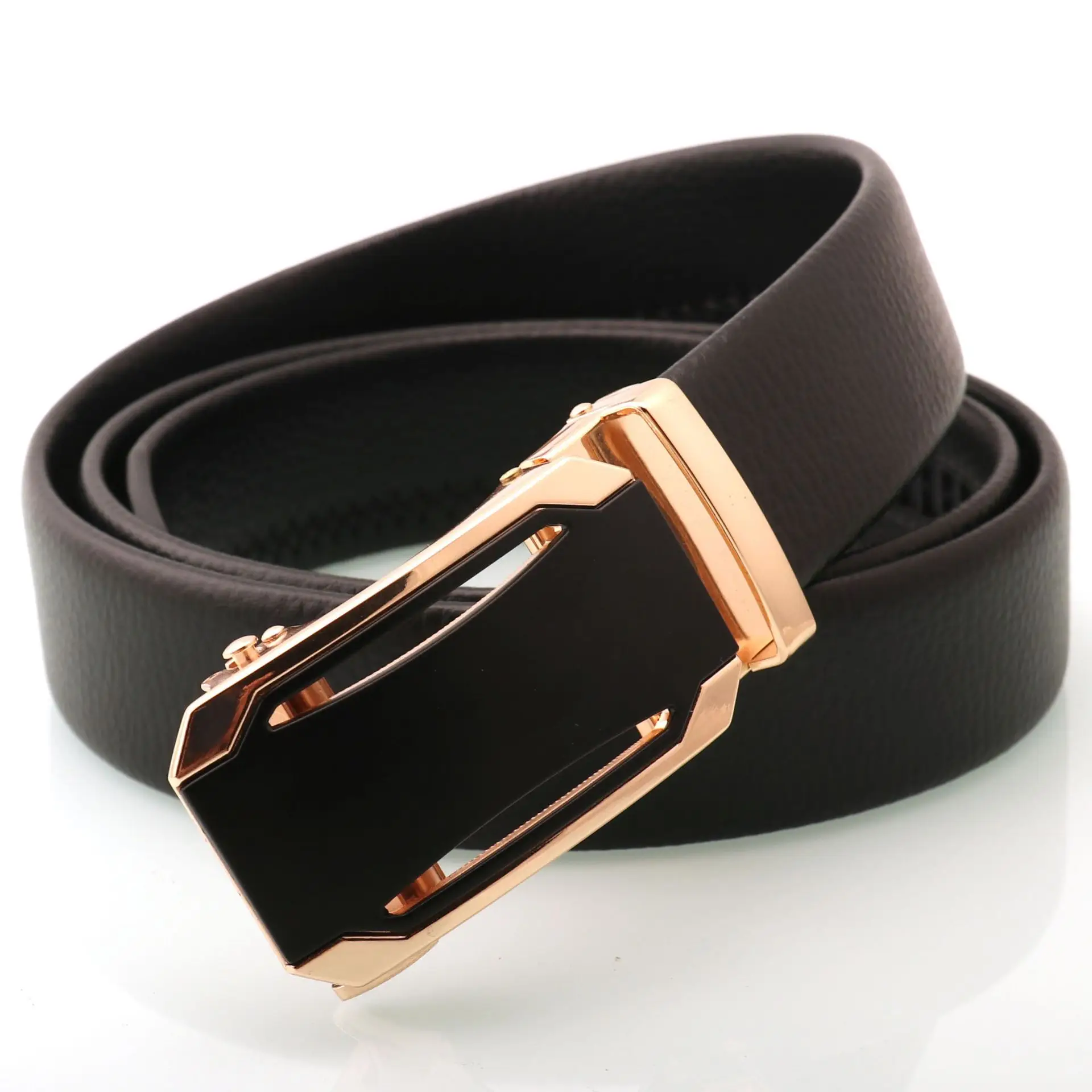 Men's Black Genuine Leather Belt with Silver Buckle — feature 14