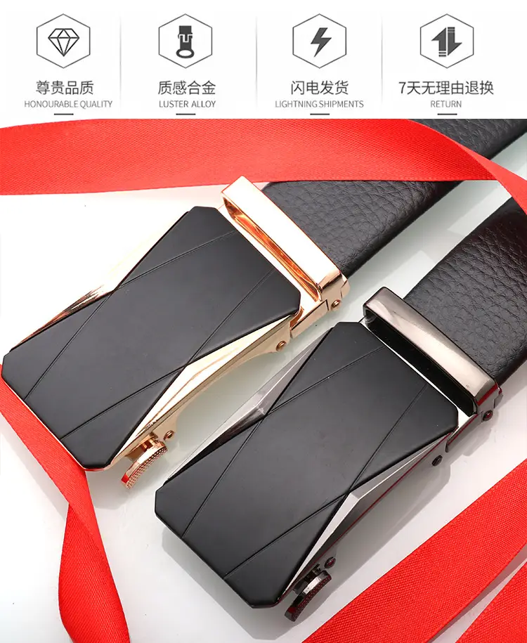 Men's Black Genuine Leather Belt with Silver Buckle — feature 3