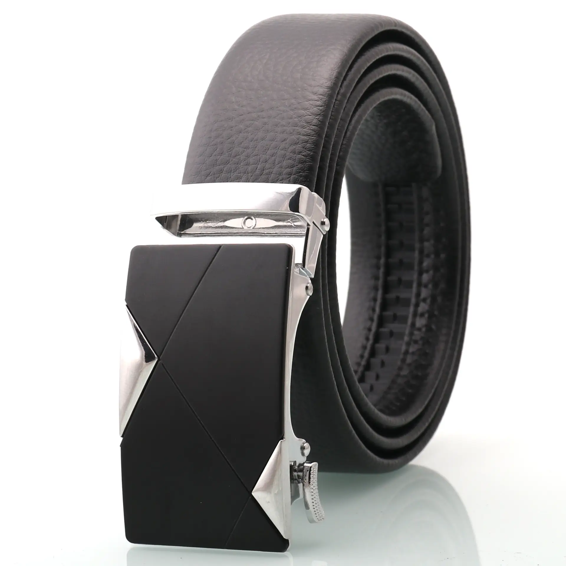 Men's Black Genuine Leather Belt with Silver Buckle