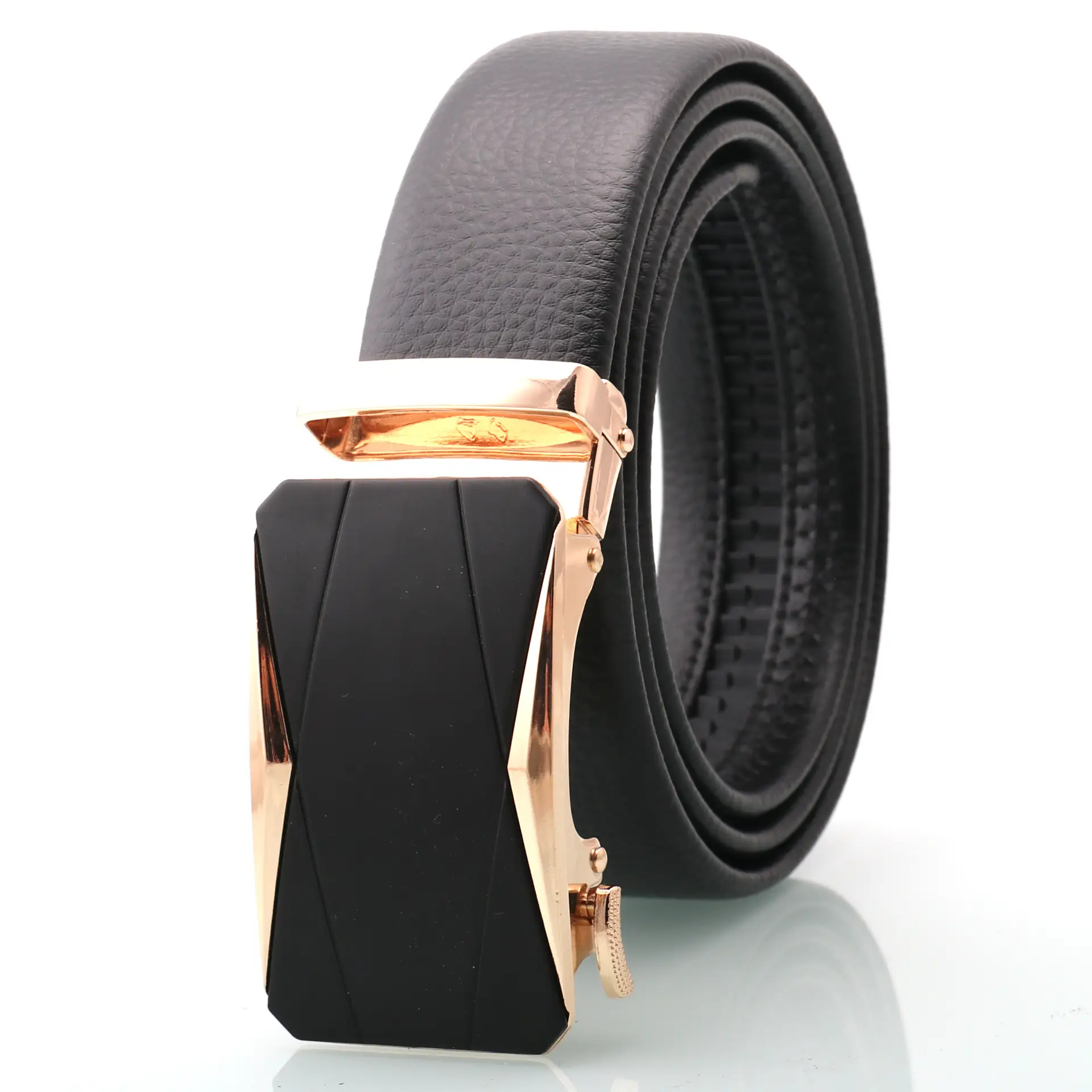 Men's Black Genuine Leather Belt with Silver Buckle