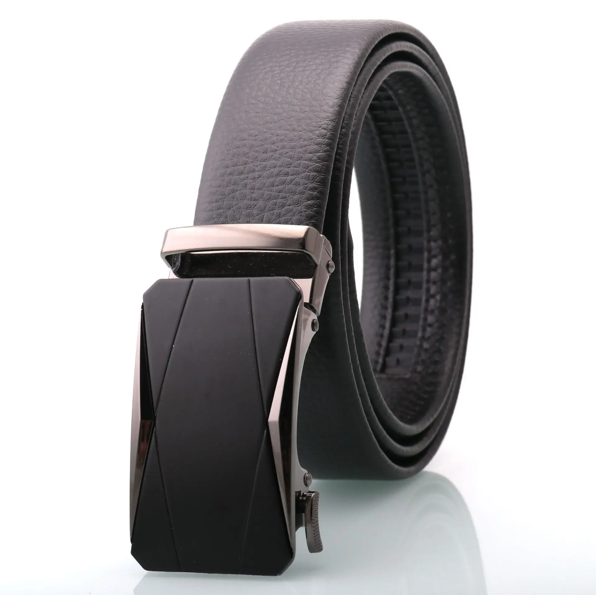 Men's Black Genuine Leather Belt with Silver Buckle