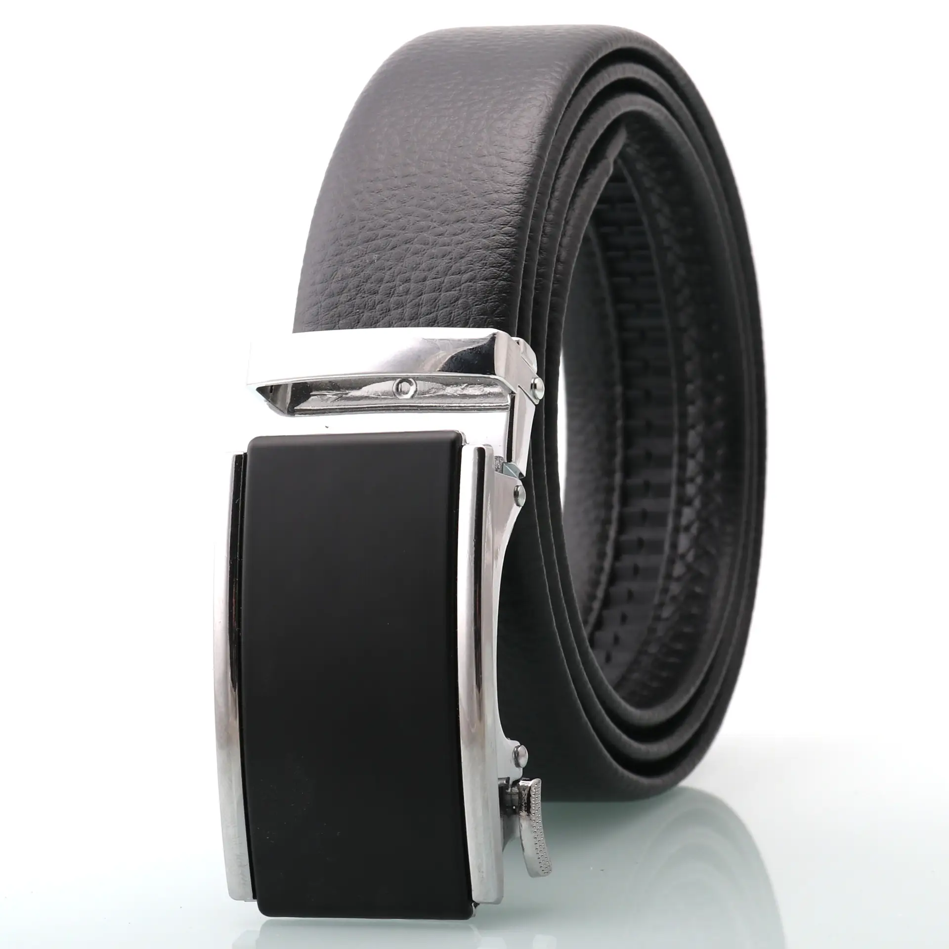 Men's Black Genuine Leather Belt with Silver Buckle