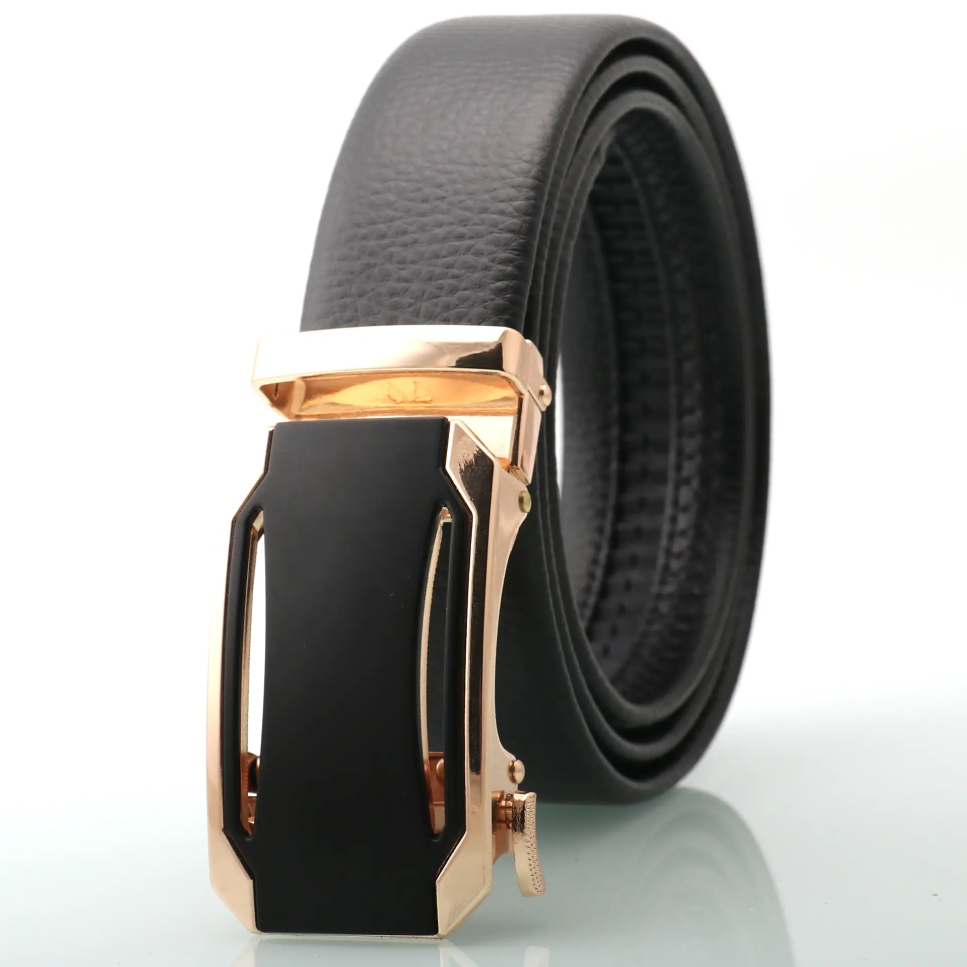 Men's Black Genuine Leather Belt with Silver Buckle