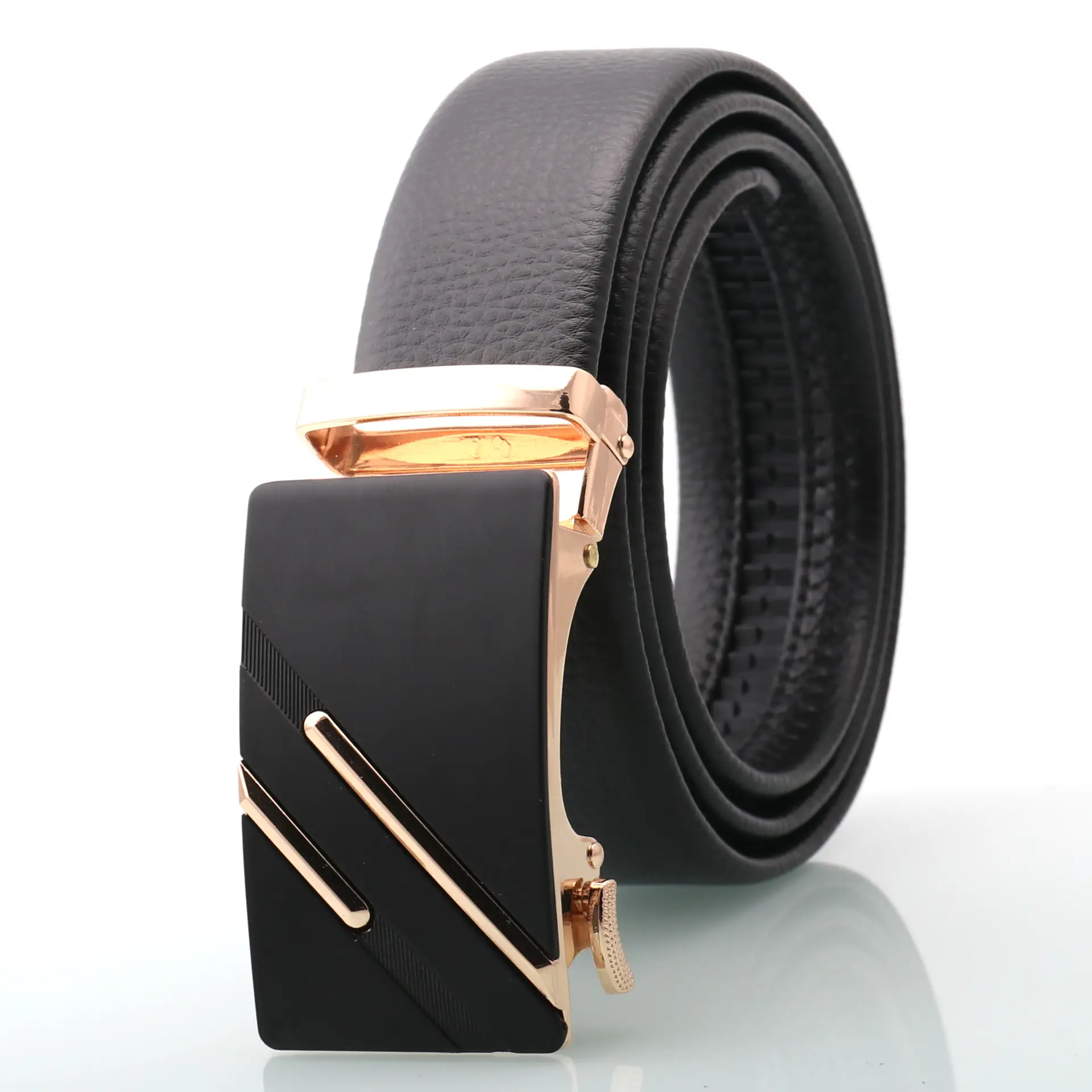 Men's Black Genuine Leather Belt with Silver Buckle