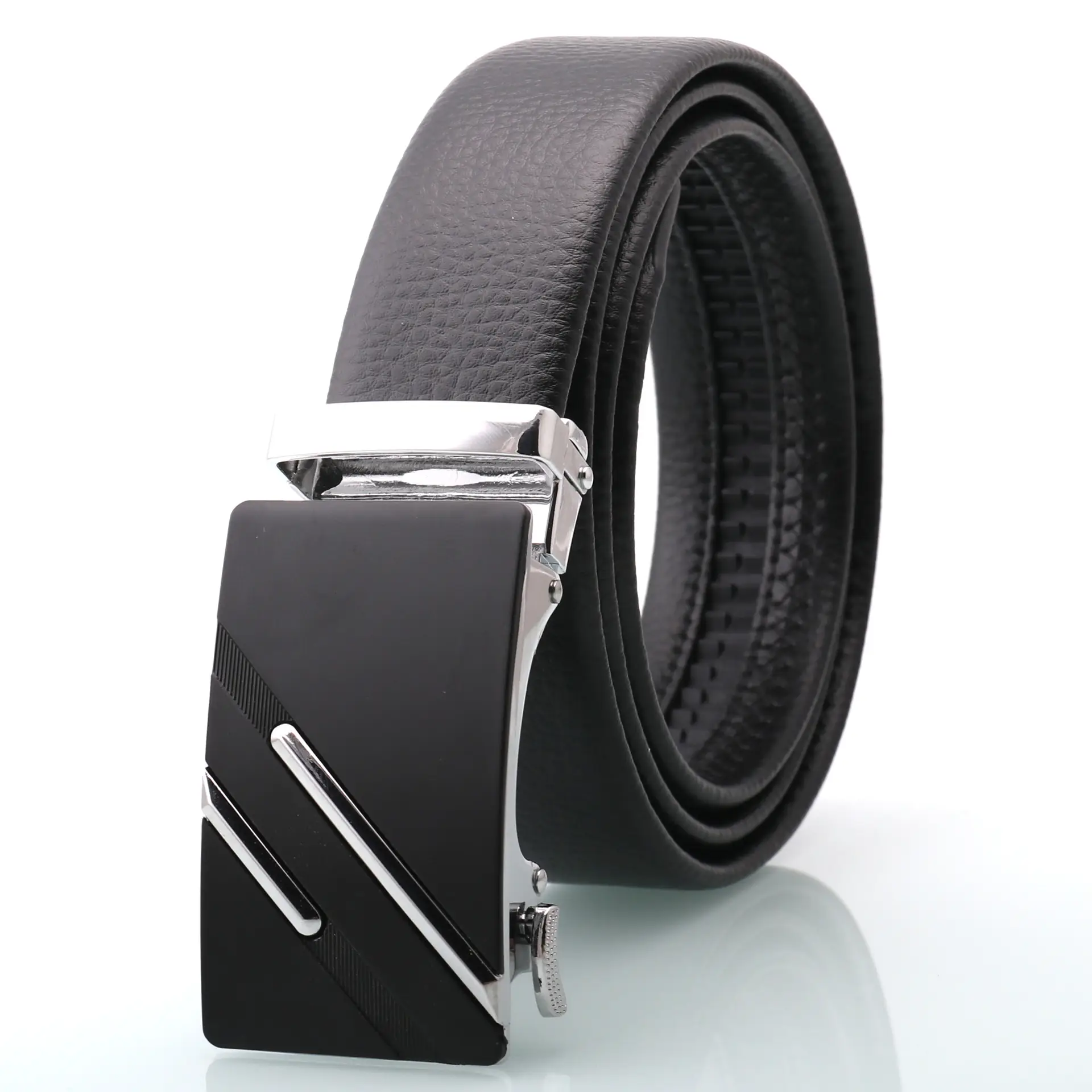 Men's Black Genuine Leather Belt with Silver Buckle