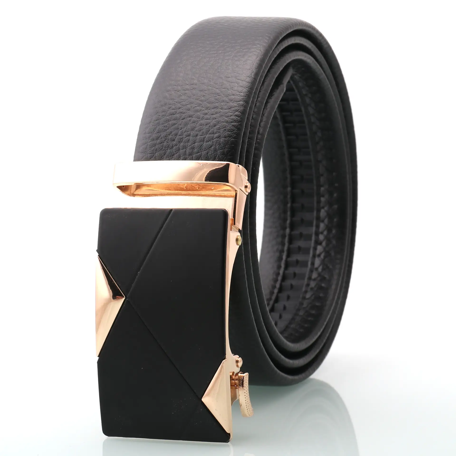 Men's Black Genuine Leather Belt with Silver Buckle