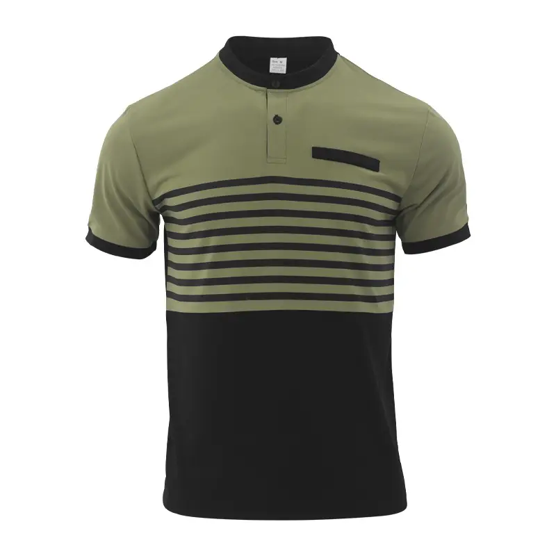 Men Printed Striped Polo Shirt Grey Black Short Sleeve — feature 13
