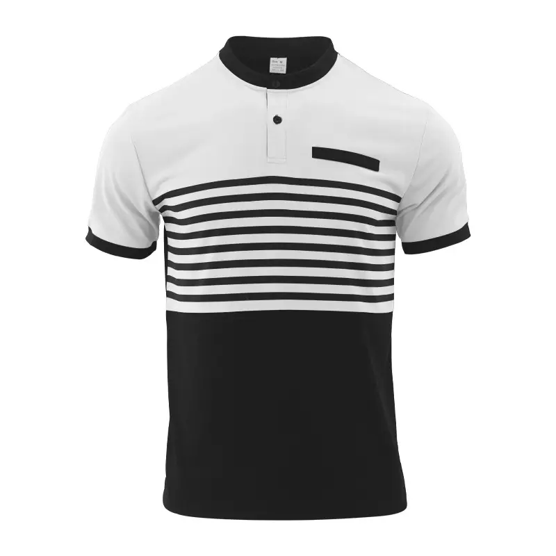 Men Printed Striped Polo Shirt Grey Black Short Sleeve — feature 15