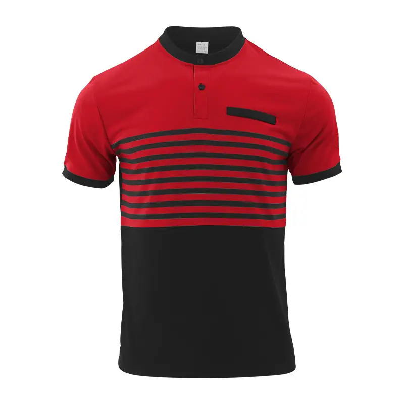 Men Printed Striped Polo Shirt Grey Black Short Sleeve — feature 16