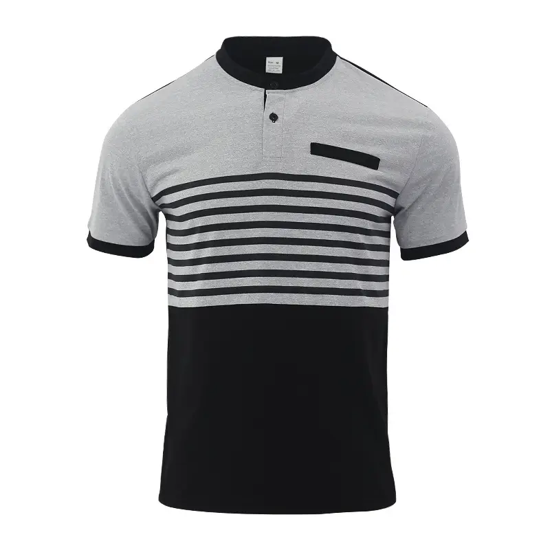 Men Printed Striped Polo Shirt Grey Black Short Sleeve — feature 22