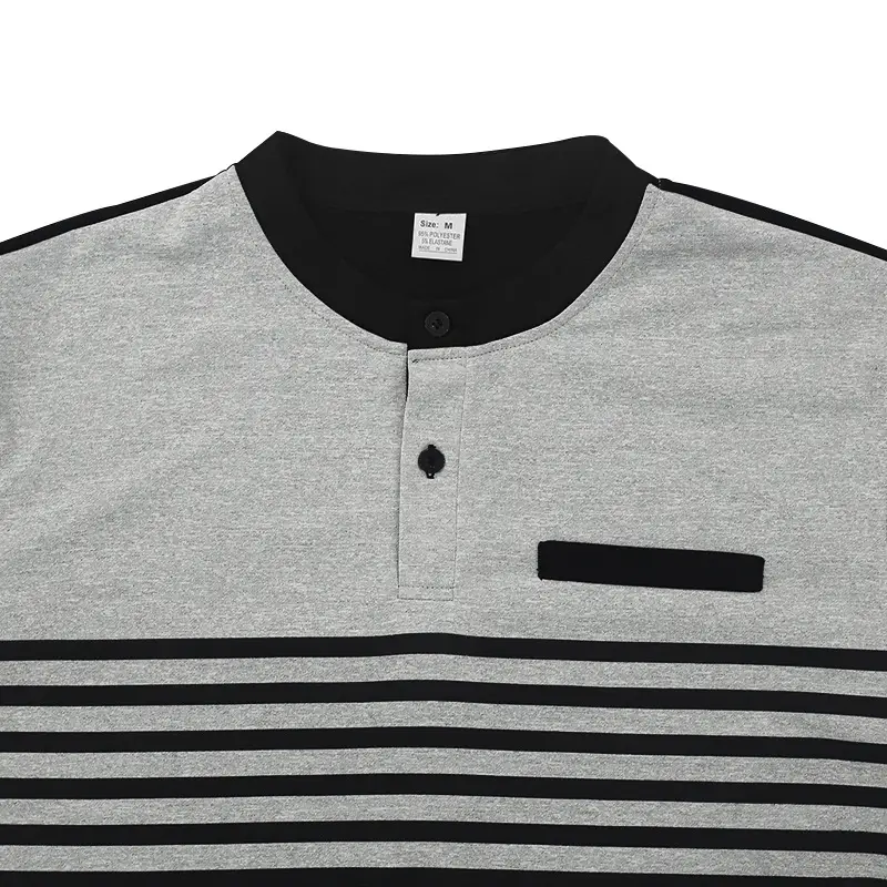 Men Printed Striped Polo Shirt Grey Black Short Sleeve — feature 27