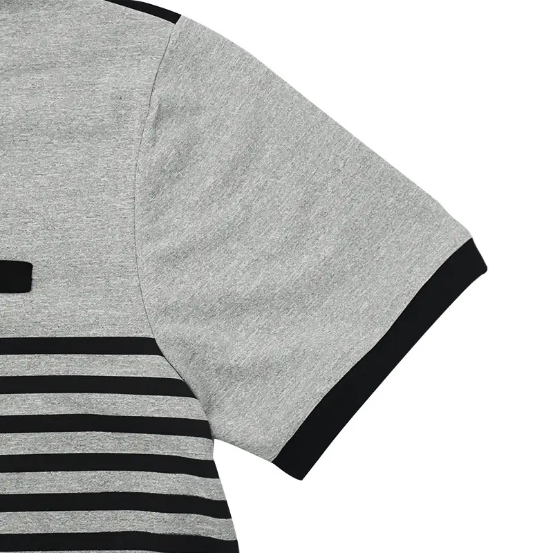 Men Printed Striped Polo Shirt Grey Black Short Sleeve — feature 34