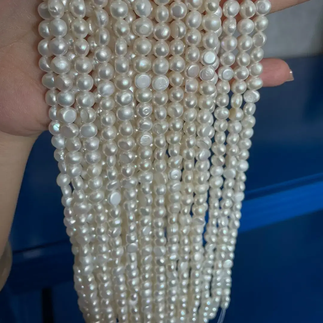 Natural Freshwater Pearl Necklace 9-10mm Threaded Light Semi-Finished - Image 2