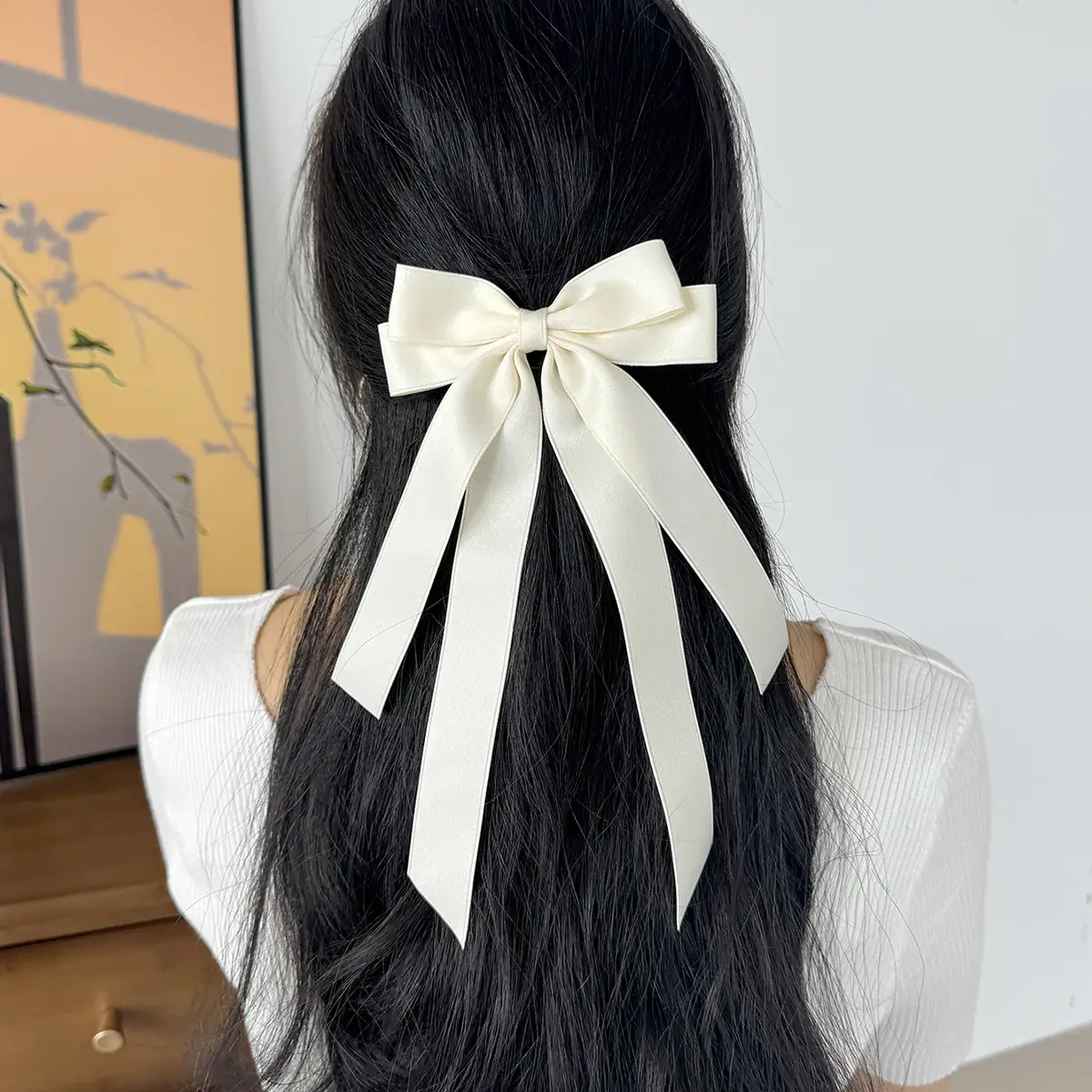 Sweet Girl Bow Ribbon Hairpin White High-end Hair Accessory - Image 16