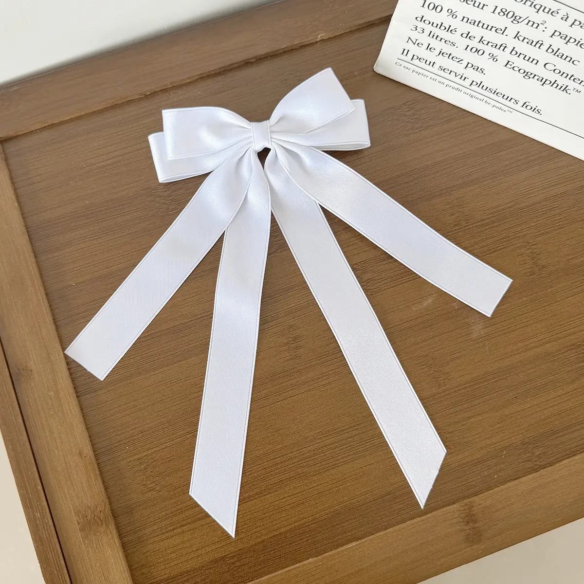 Sweet Girl Bow Ribbon Hairpin White High-end Hair Accessory — feature 12