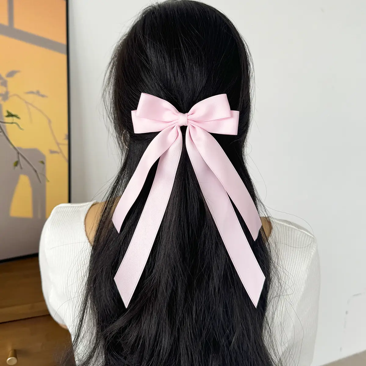 Sweet Girl Bow Ribbon Hairpin White High-end Hair Accessory — feature 3