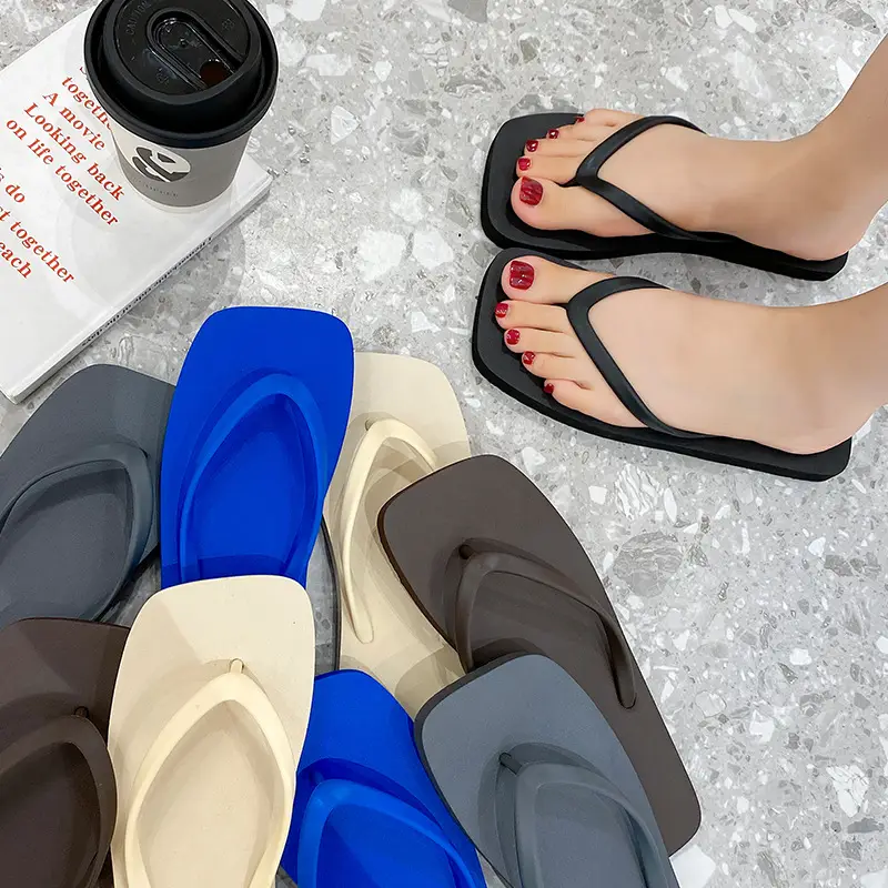 Japanese-style Solid Color Flip-flops Women's Summer Simple Fashion Couple Clip Beach Sandals and Slippers Men's Outer Wear Non-slip Soft Bottom
