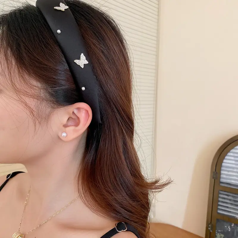 Diamond Pearl Butterfly Sponge Hair Band Pink White Black - Image 6