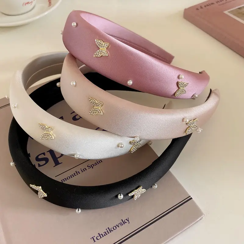Diamond Pearl Butterfly Sponge Hair Band Pink White Black - Image 7